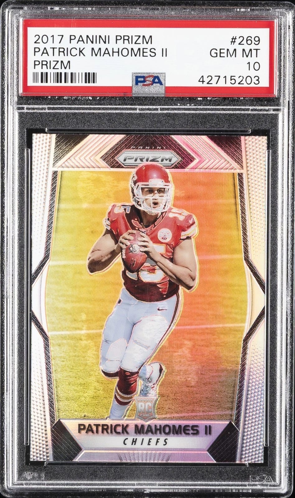 Patrick Mahomes 2017 Panini Prizm #269 rookie, PSA 10. Photo: eBay listing.