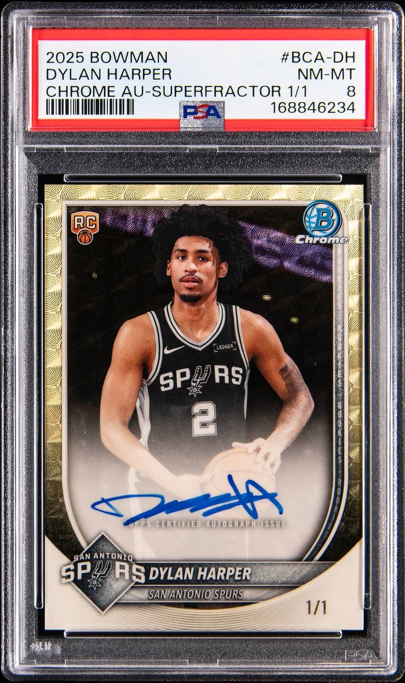 Dylan Harper 2025-26 Bowman Chrome Autographs SuperFractor #BCA-DH, 1/1, PSA 8. Photo: Goldin.