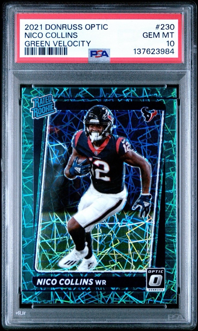 2021 Donruss Optic Nico Collins #230, Green Velocity parallel, PSA 10. Photo: eBay listing.