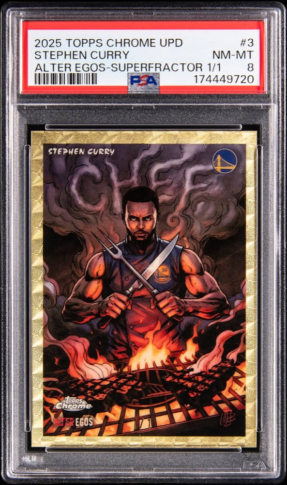 Stephen Curry's Alter Egos SuperFractor 1/1 in its PSA NM-MT 8 holder, the copy sold. Photo: Goldin.