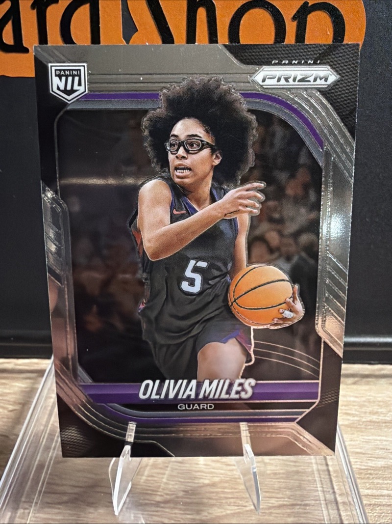 Olivia Miles 2025 Panini Prizm #123 rookie, raw. Card image: eBay listing photo, via CardSight.