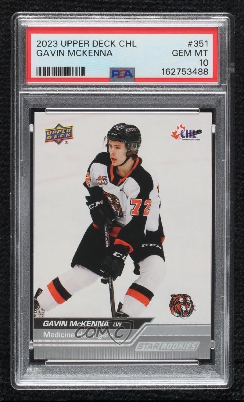 The 2023-24 Upper Deck CHL Star Rookies #351 Gavin McKenna in a PSA 10 slab, cert 162753488, the copy that sold on eBay on September 9. Card image: eBay listing photo.
