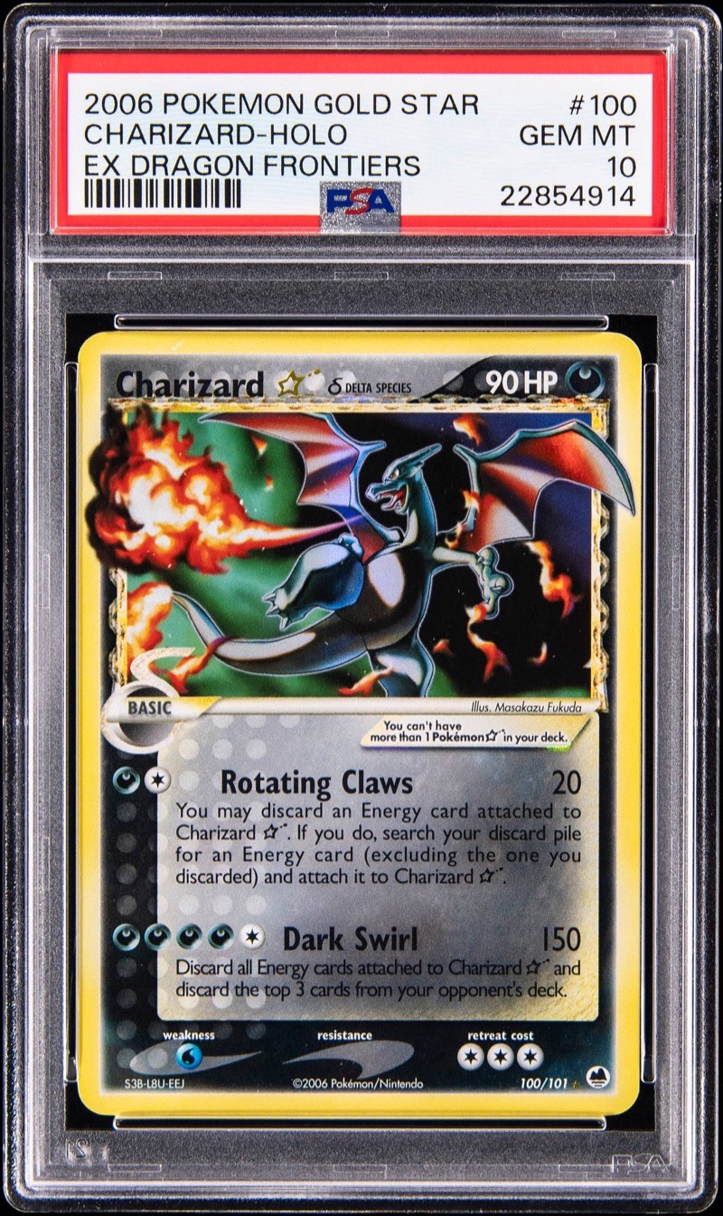 The PSA 10 2006 Dragon Frontiers Gold Star Charizard #100 up for bid at Goldin. Card image: Goldin lot photo.