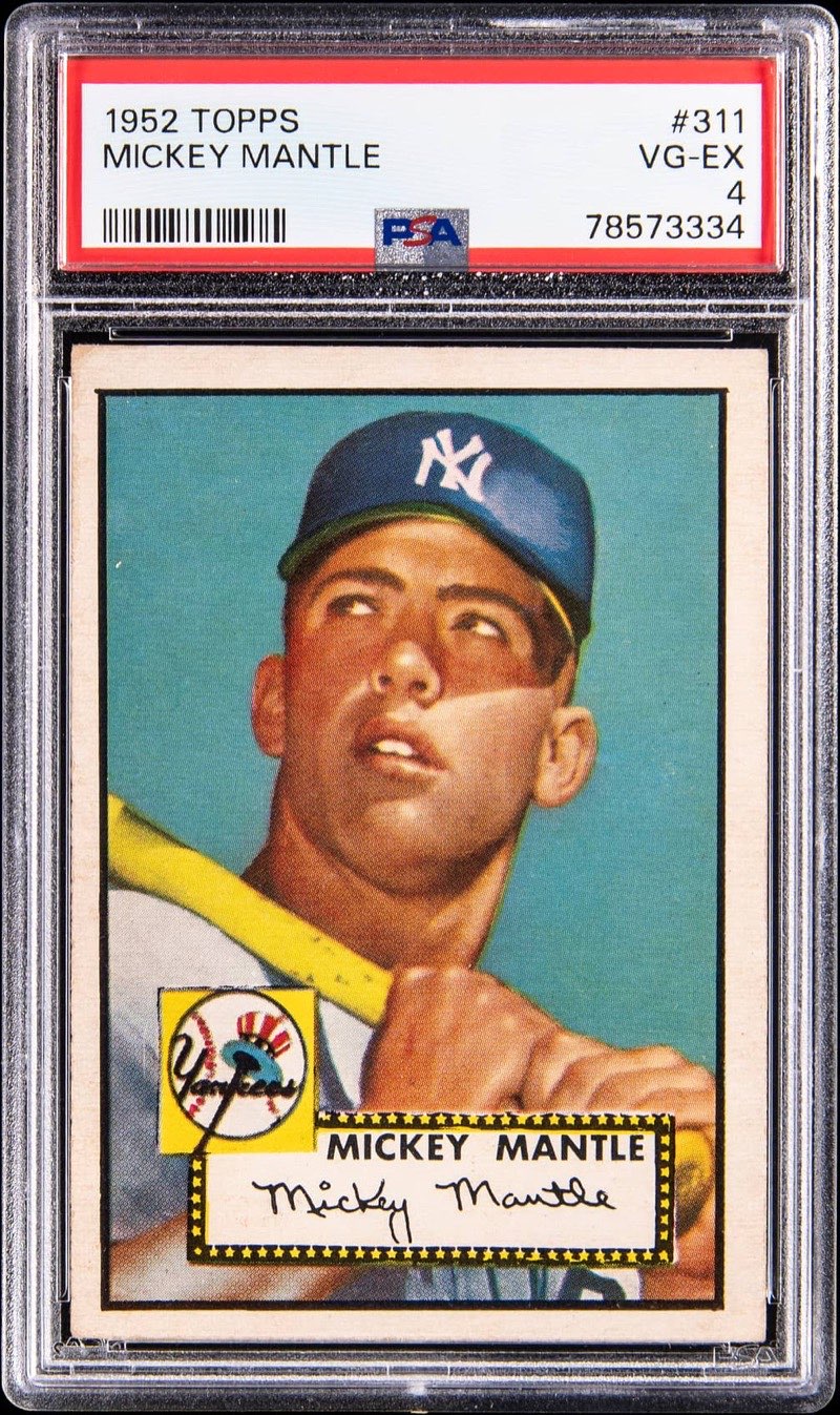 The 1952 Topps #311 Mickey Mantle in a PSA VG-EX 4 slab, cert 78573334, the copy Goldin sold on October 8. Card image: Goldin lot photo.