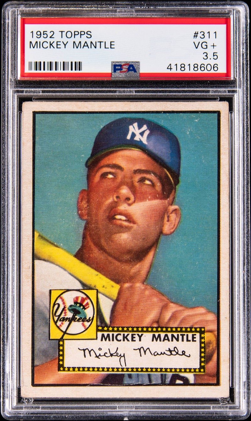 The 1952 Topps #311 Mickey Mantle in a PSA VG+ 3.5 slab, cert 41818606, the copy Goldin sold on October 10. Card image: Goldin lot photo.